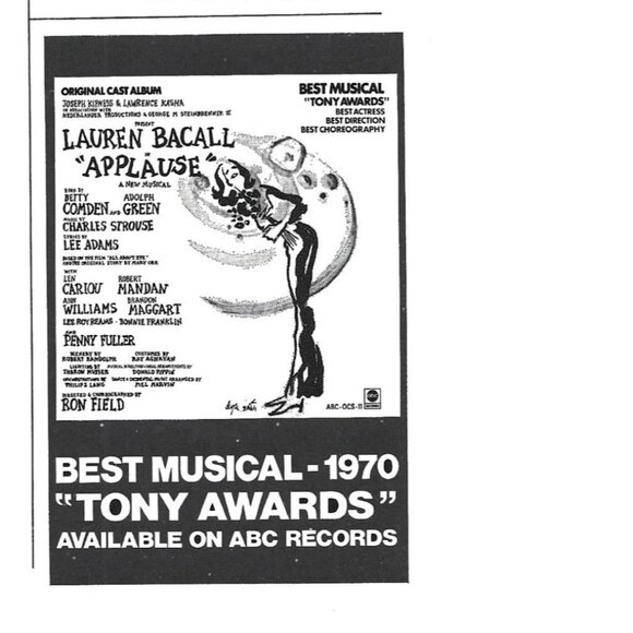 Lauren Bacall Applause Tony Awards Advertisement 1970s Vintage Print Ad - Picture 1 of 2